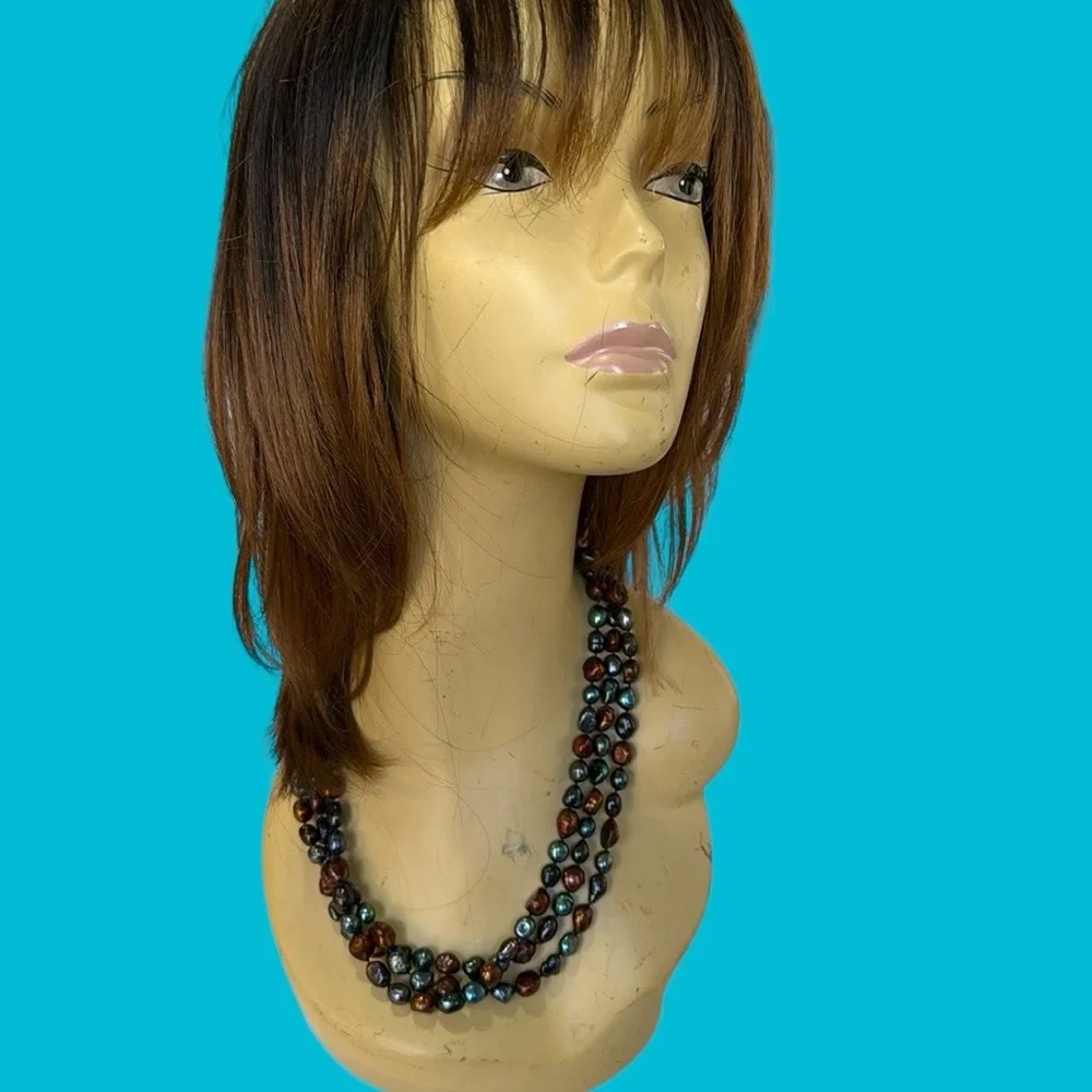 HAND MADE‎ BROWN BLUE SEED BEADS LONG NECKLACE